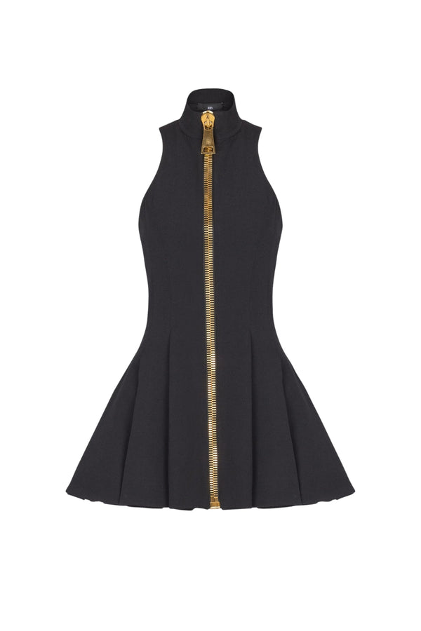carol black halterneck dress in grain de poudre wool