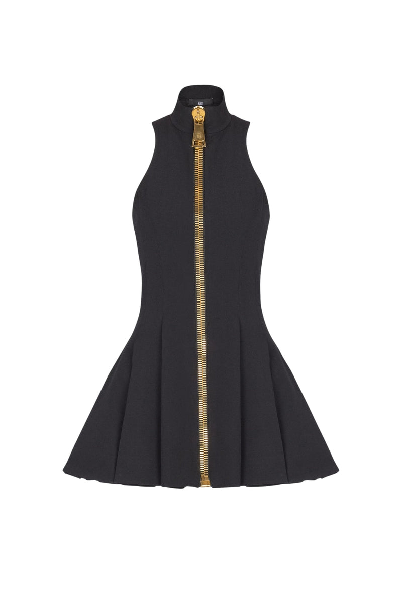 carol black halterneck dress in grain de poudre wool