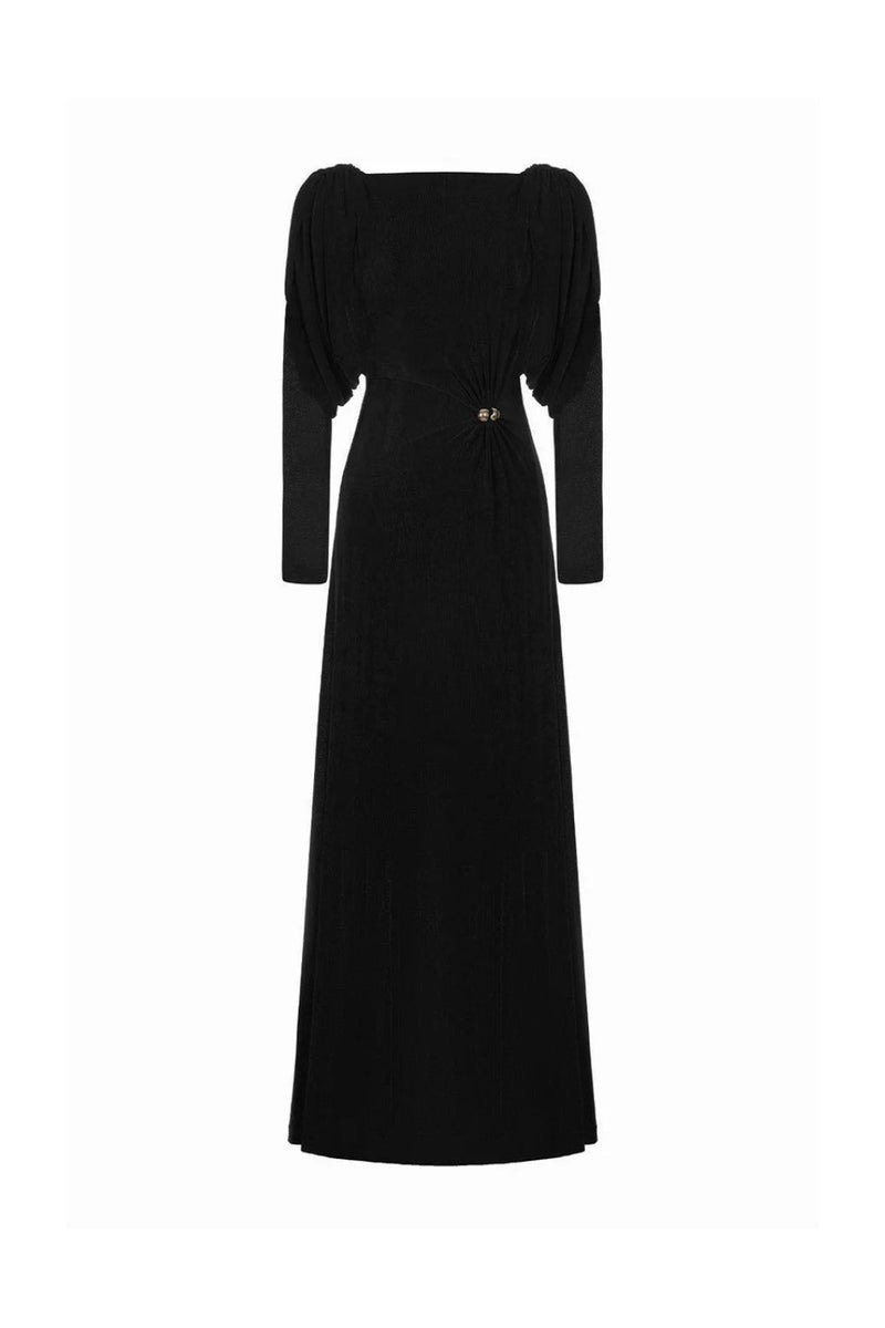 beryl pleated Knitted Fabric Maxi Dress in black