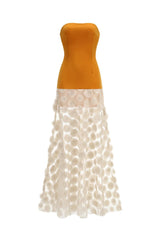 Nodin Strapless Dot Mesh Maxi Dress in orange