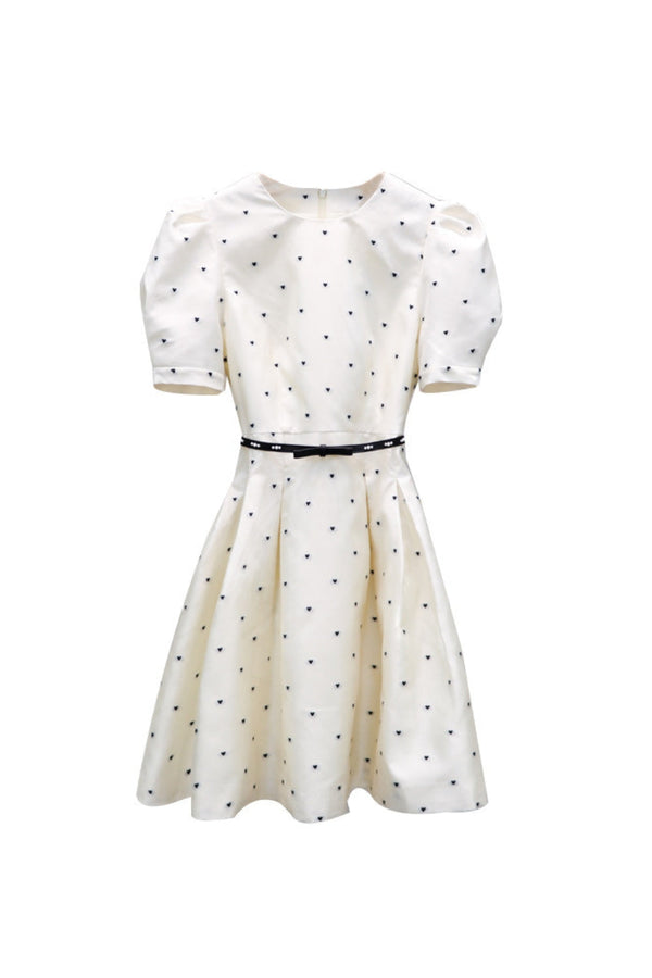 elsie Polka dot puff sleeve mini dress in beige