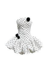 Polka Dot Strapless flower Corset Puff Mini Dress In white