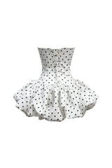 Polka Dot Strapless flower Corset Puff Mini Dress In white