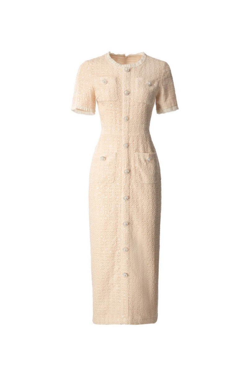 Round Neck Short Sleeves sequin Maxi Dress in black