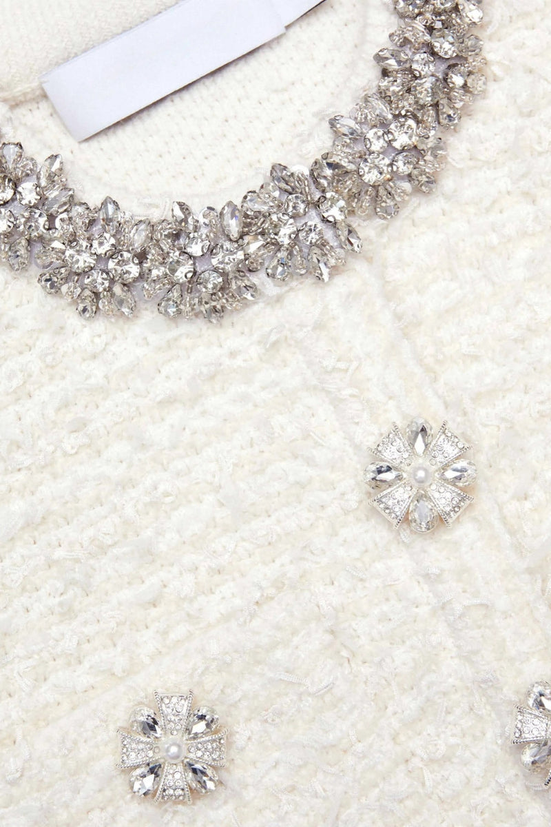 alisa Diamond-embellished tweed cardigan skirt set in white