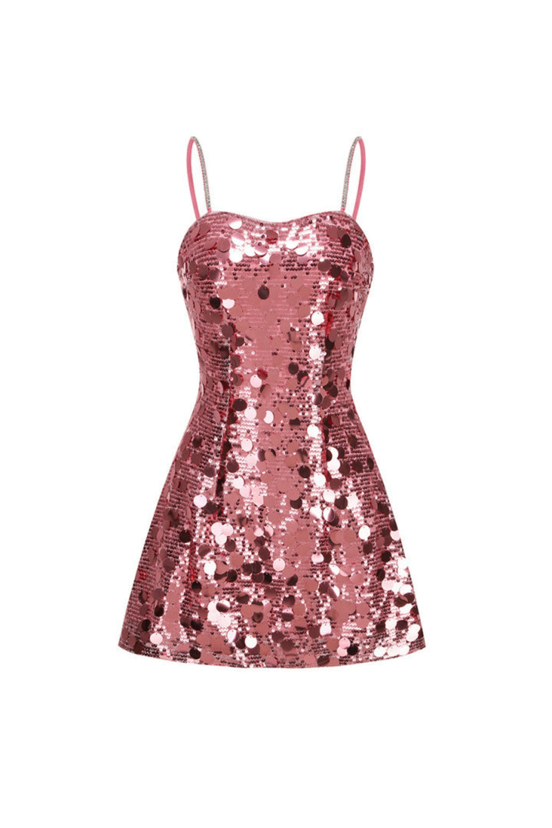 virginia Strappy Sequin Embellished Mini Dress in pink