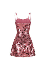 virginia Strappy Sequin Embellished Mini Dress in pink