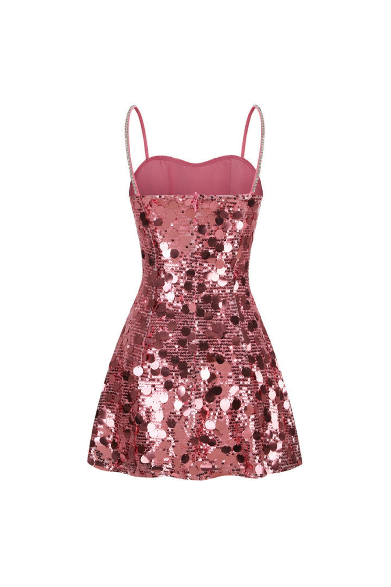 virginia Strappy Sequin Embellished Mini Dress in pink