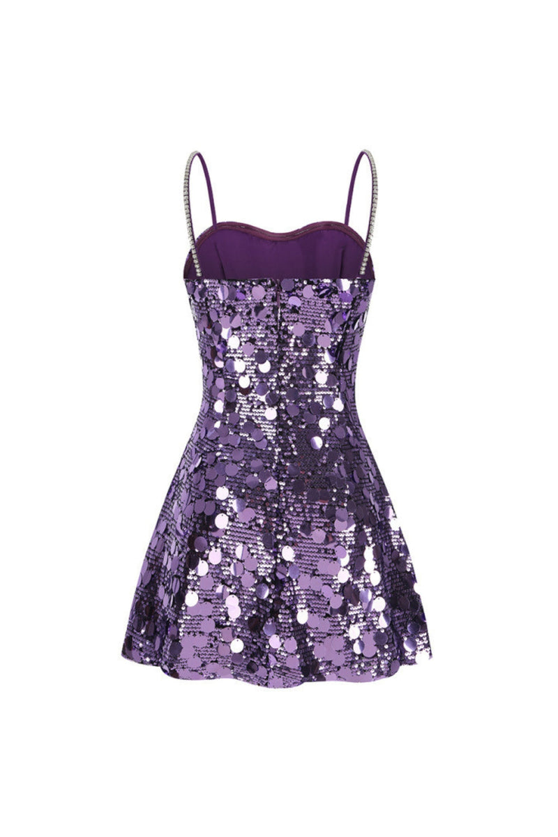 virginia Strappy Sequin Embellished Mini Dress in purple