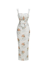 phoenix white Floral Print Fitted Corset Maxi Dress