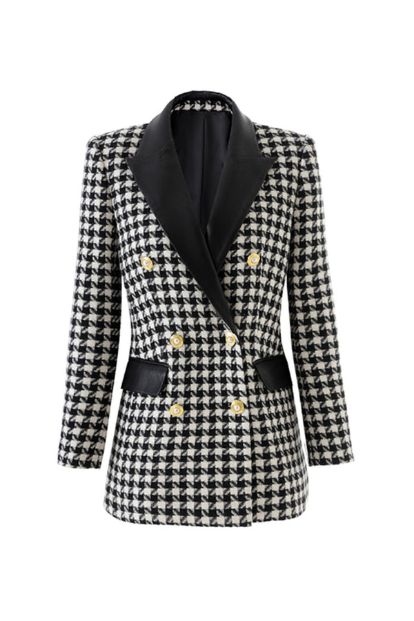 novia black Double-breasted houndstooth wool-blend tweed blazer