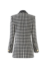 novia black Double-breasted houndstooth wool-blend tweed blazer