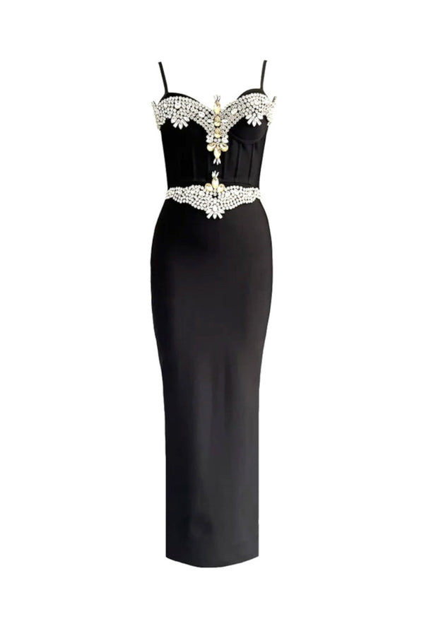 rita Rhinestone Bandage maxi dress in black