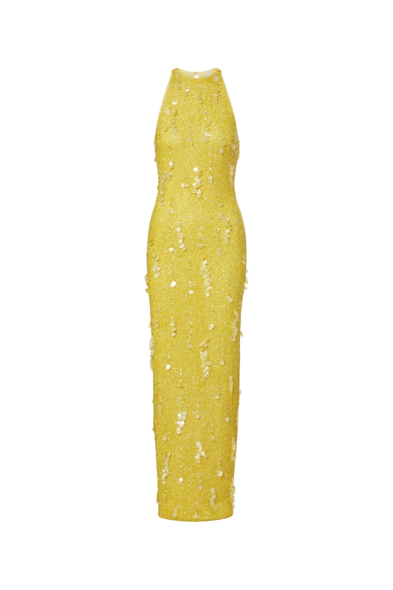 kelly beaded sequined sleeveless maxi dress in yellow