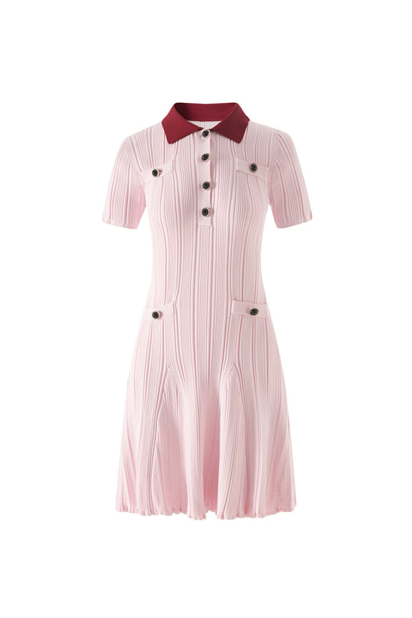 christine Pink Contrast Collar Knit Mini Dress