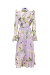 winni Lily Blossom Print Lilac Butterfly Sleeve Midi Dress