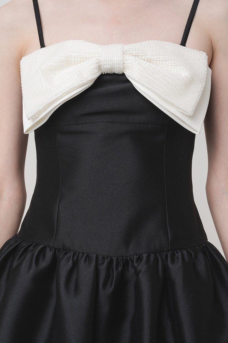 Bow-Detail Taffeta Midi Dress in black