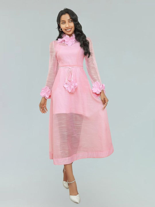 vicky flower embellished lace midi dress in pink