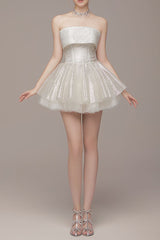 alberta Mesh Tulle strapless Tutu mini dress in apricot