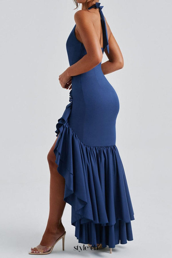 Veronique ruffle hem Maxi Dress in Navy