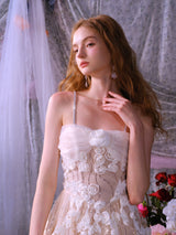 Stereoscopic Flower Rhinestone Chain maxi Dress in white