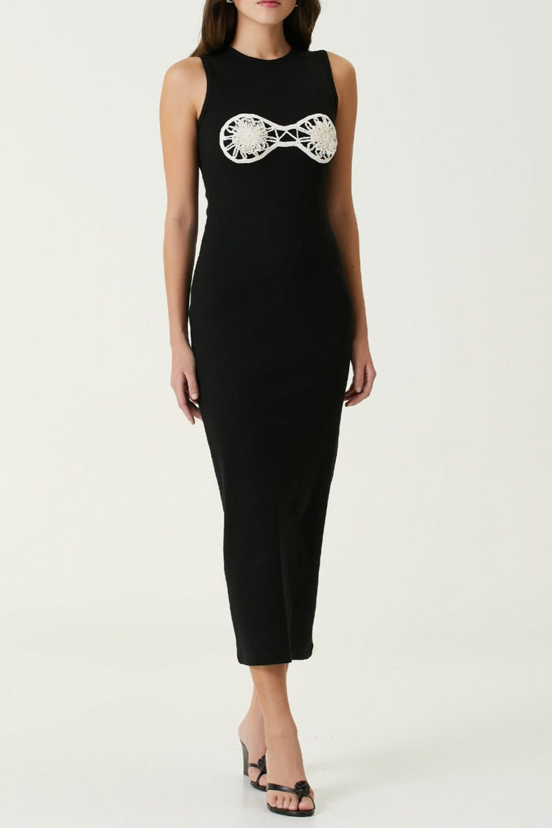 carol black crochet bra cotton tank midi dress