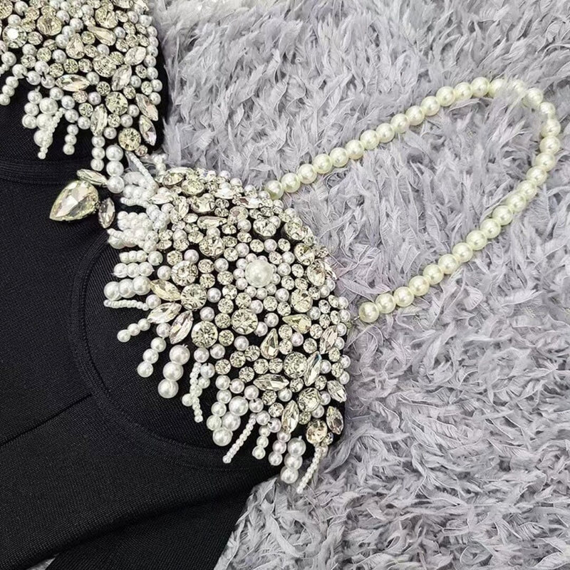 RHINESTONE STRAPPY MIDI DRESS IN BLACK DRESS STYLE OF CB 