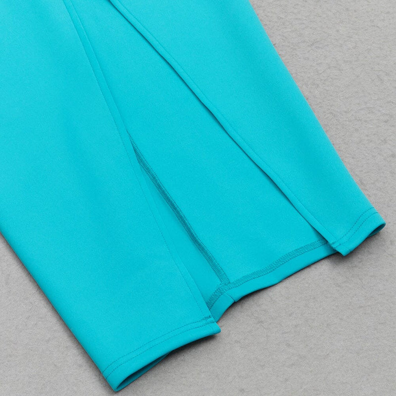 OFF SHOULDER HEM SLIT MIDI DRESS IN AZURE DRESS sis label 