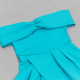 OFF SHOULDER HEM SLIT MIDI DRESS IN AZURE DRESS sis label 