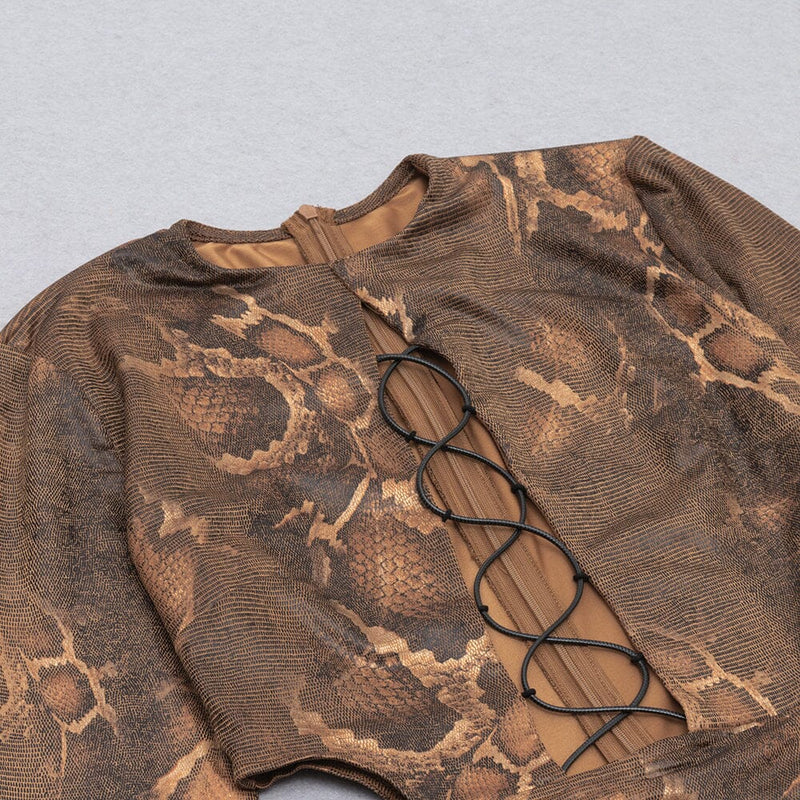 HOLLOW LEOPARD OUT MIDI DRESS IN BROWN styleofcb 
