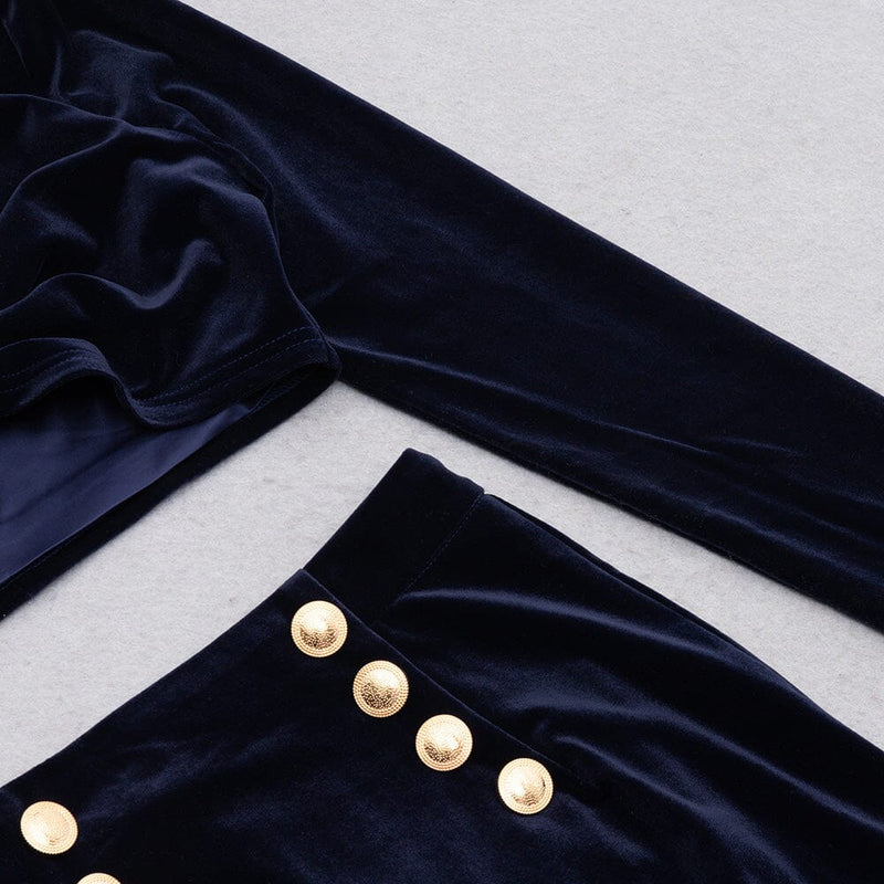 VELVET METAL BUCKLE SEXY TWO PIECES SUIT IN NAVY styleofcb 