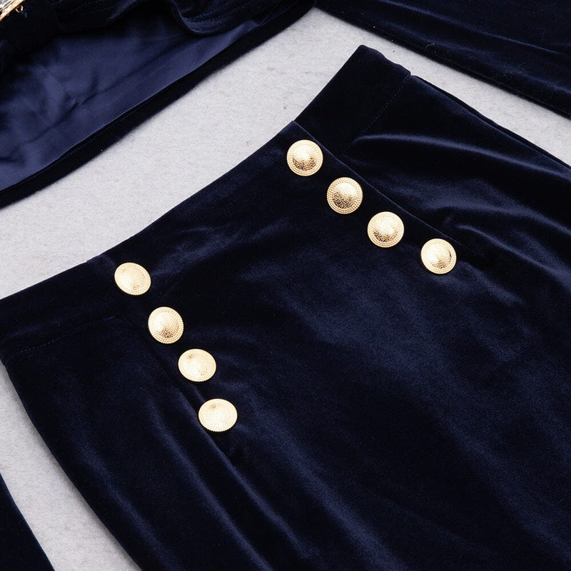 VELVET METAL BUCKLE SEXY TWO PIECES SUIT IN NAVY styleofcb 