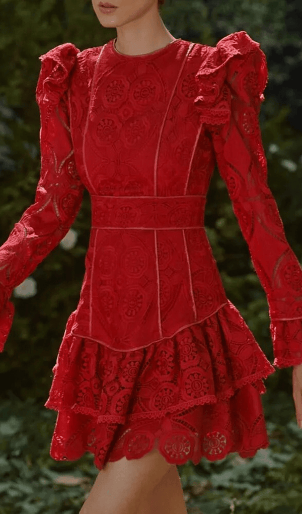 RUFFLED TIERED MINI DRESS IN RED DRESS STYLE OF CB 