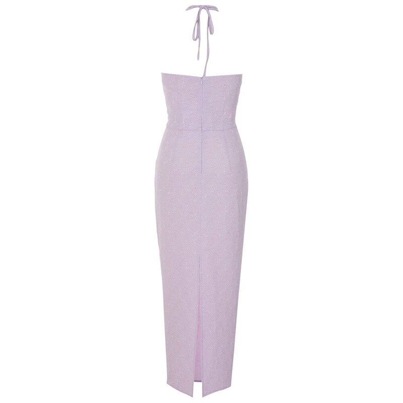 HALTER CUT OUT COREST DRESS IN PURPLE-styleofcb