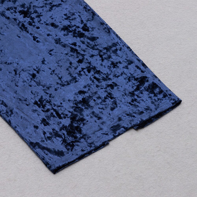 VELVET HALTER SEXY WAIST MIDI DRESS IN NAVY styleofcb 