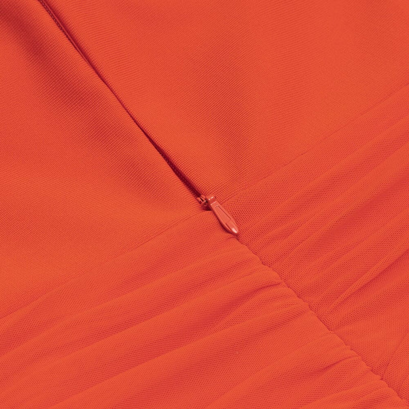 MESH RUCHED MIDI DRESS IN ORANGE styleofcb 
