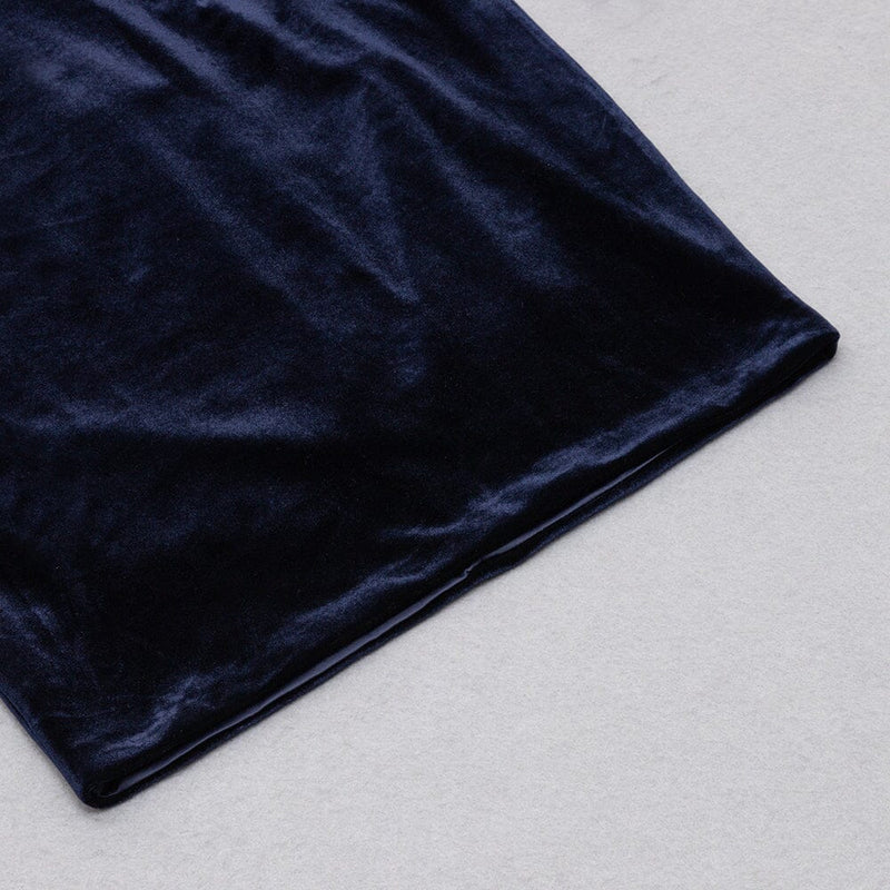 VELVET HOLLOWED OUT V-NECK DRESS IN DARK BLUE styleofcb 