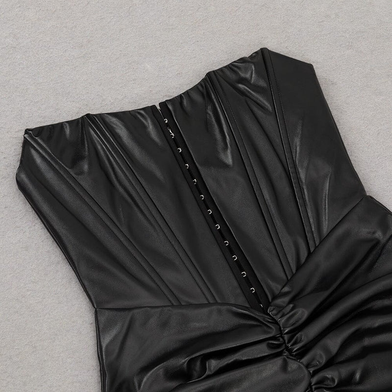 LEATHER STRAPLESS MIDI DRESS IN BLACK styleofcb 