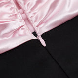 SPLICING ONE LINE SHOULDER LARGE BOW DRESS IN BLACK AND PINK styleofcb 