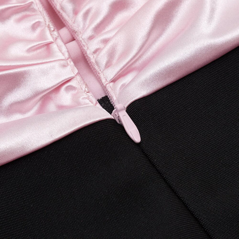 SPLICING ONE LINE SHOULDER LARGE BOW DRESS IN BLACK AND PINK styleofcb 