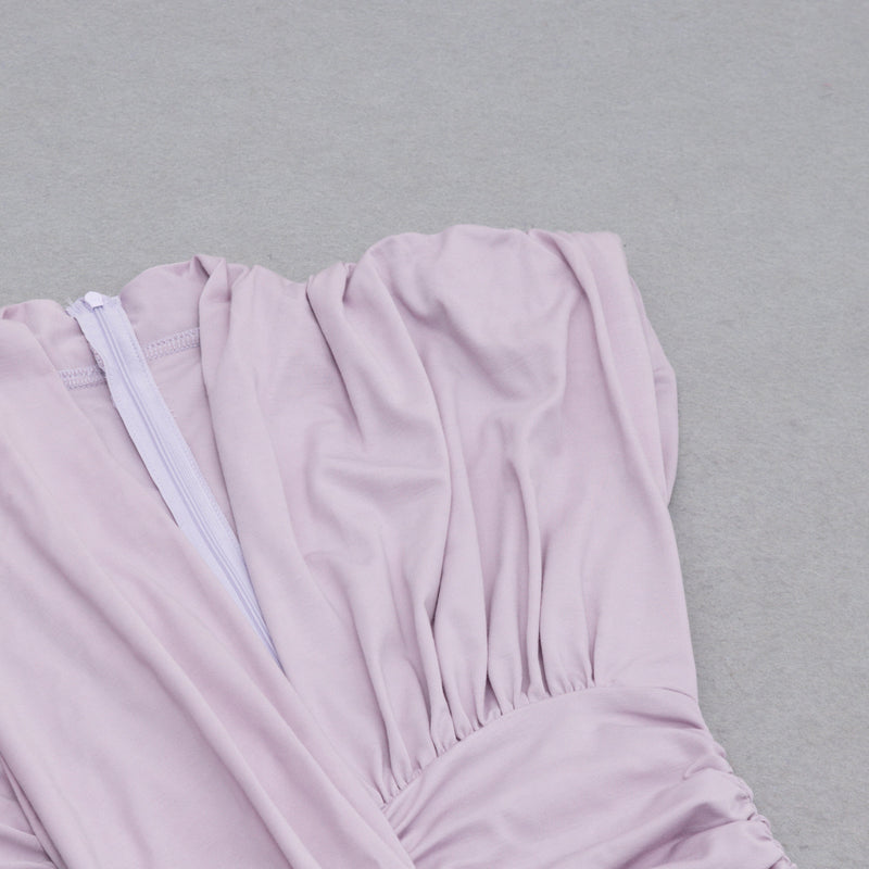 DEEP V-NECK SMALL FLYING-SLEEVED HIGH-RISE DRESS IN LIGHT PURPLE styleofcb 