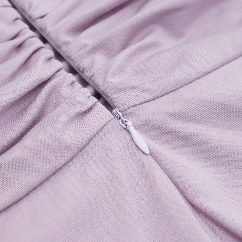 DEEP V-NECK SMALL FLYING-SLEEVED HIGH-RISE DRESS IN LIGHT PURPLE styleofcb 