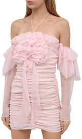 FRILL BARDOT MINI DRESS IN BABY PINK Dresses styleofcb 