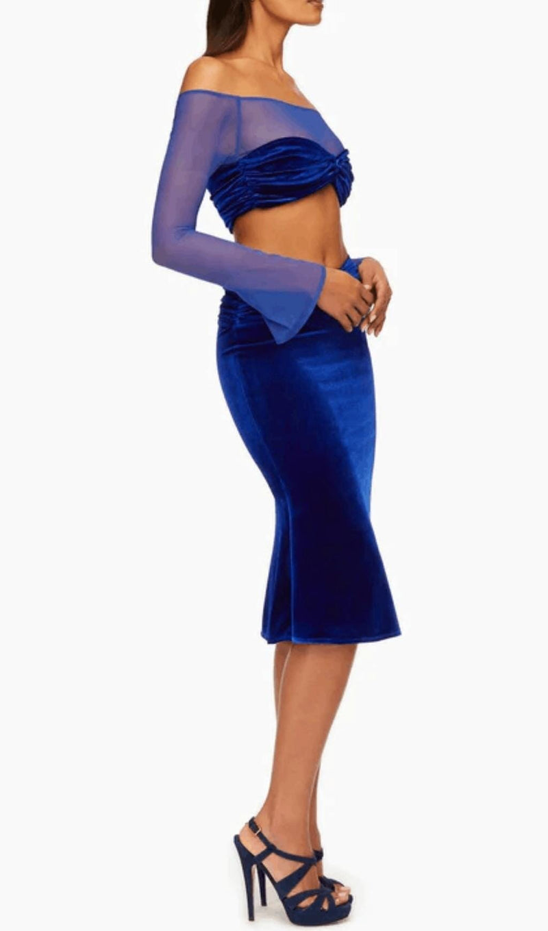 VELVET MESH SLEEVE TWO PIECE SUIT Tops styleofcb 