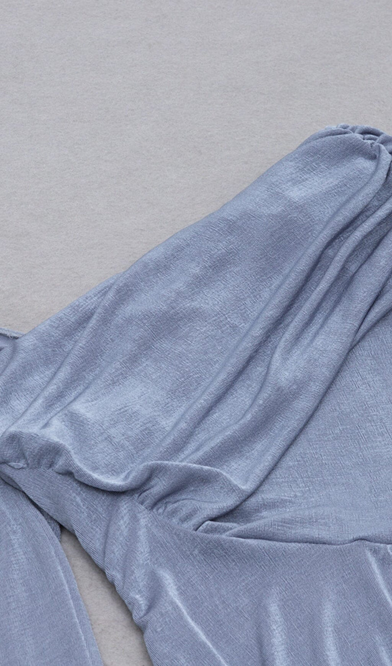 GREY-BLUE OFF SHOULDER MIDI DRESS styleofcb 