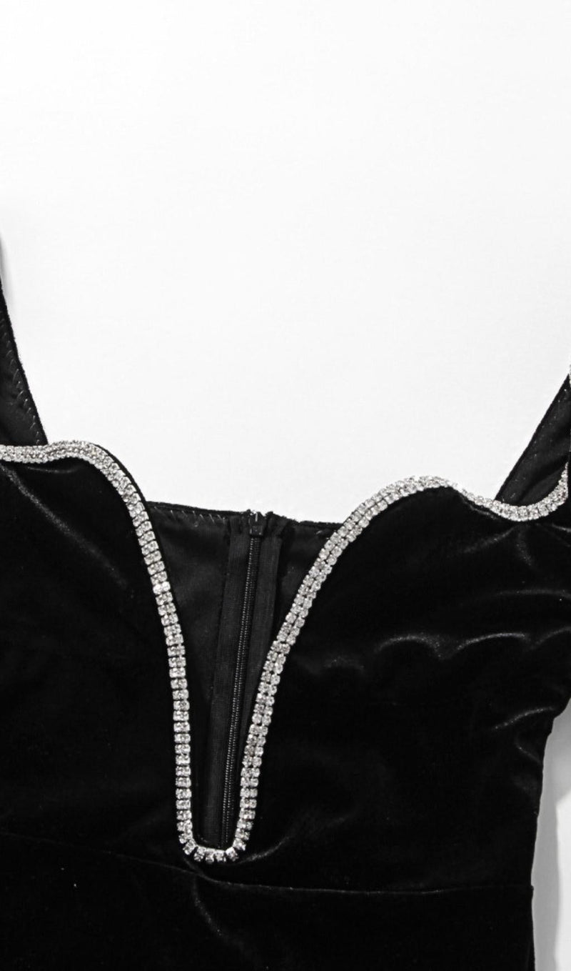 CRYSTAL V NECK MINI DRESS IN BLACK Dresses styleofcb 