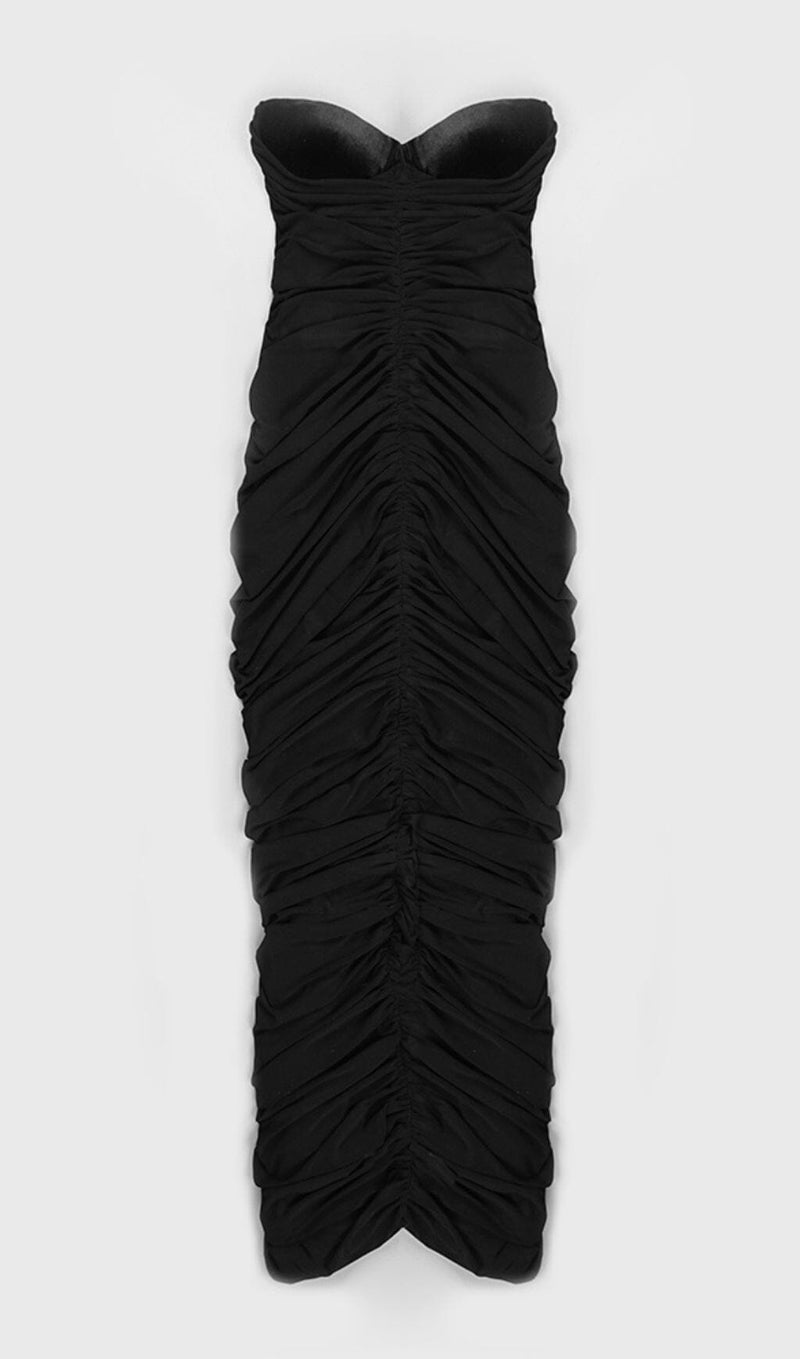 STRAPLESS PLEATED DRESS IN BLACK DRESSES styleofcb 