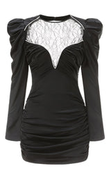 LACE V NECK LONG SLEEVE MINI DRESS IN BLACK Dresses styleofcb 