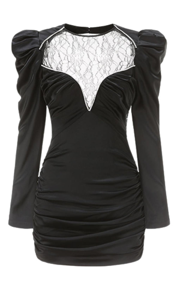 LACE V NECK LONG SLEEVE MINI DRESS IN BLACK Dresses styleofcb 