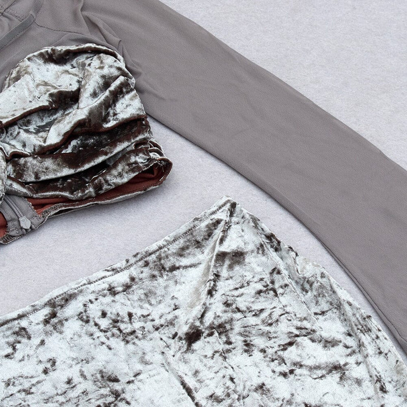 PERSPECTIVE VELVET BREAST TOP SUIT IN SILVER GRAY styleofcb 